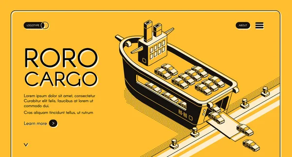 Ro-ro cargo ship website isometric vector template — Stock Vector