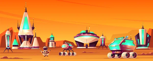 Futur colonie sur mars concept vectoriel de dessin animé — Image vectorielle