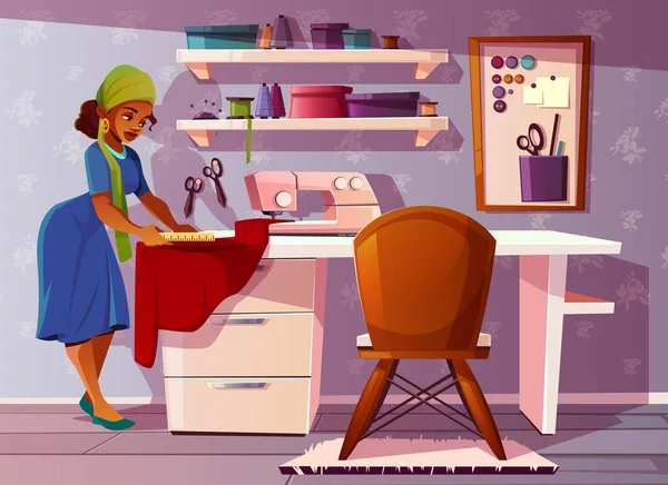 向量裁缝室, 工作室与美洲女裁缝 — 图库矢量图片