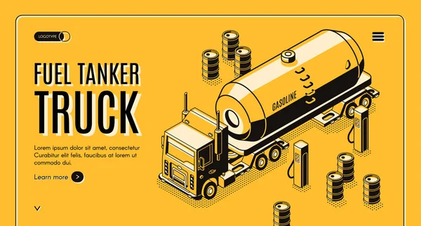 Geladen brandstof tanker truck isometrische vector website — Stockvector