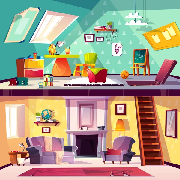 Vector interior of playroom and living room — Stock Vector