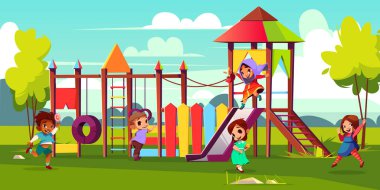 Park Bahçesi karikatür vektör üzerinde oynayan çocuklar
