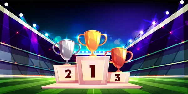 Sport cup trophies on pedestal cartoon vector