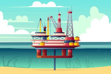 Shelf oil platform cross section cartoon vector clipart