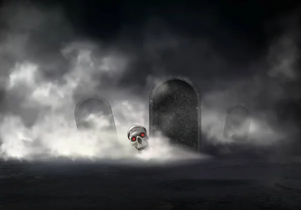 Zombie ressuscité dans le cimetière de nuit vecteur réaliste — Image vectorielle