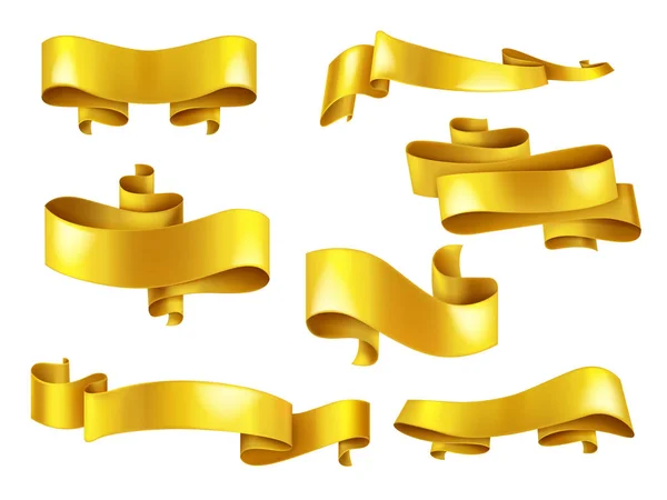 Golden ribbons with copyspace realistic vector set — Stock Vector