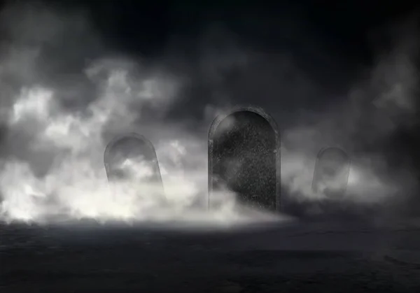 Escena de horror en el viejo cementerio vector realista — Vector de stock