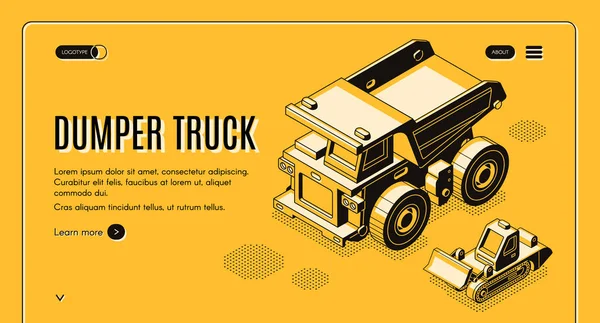 Dumper truck izometrické vektor webová šablona nápisu — Stockový vektor