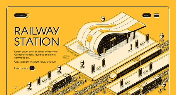 Estação ferroviária moderna página vetorial isométrica —  Vetores de Stock