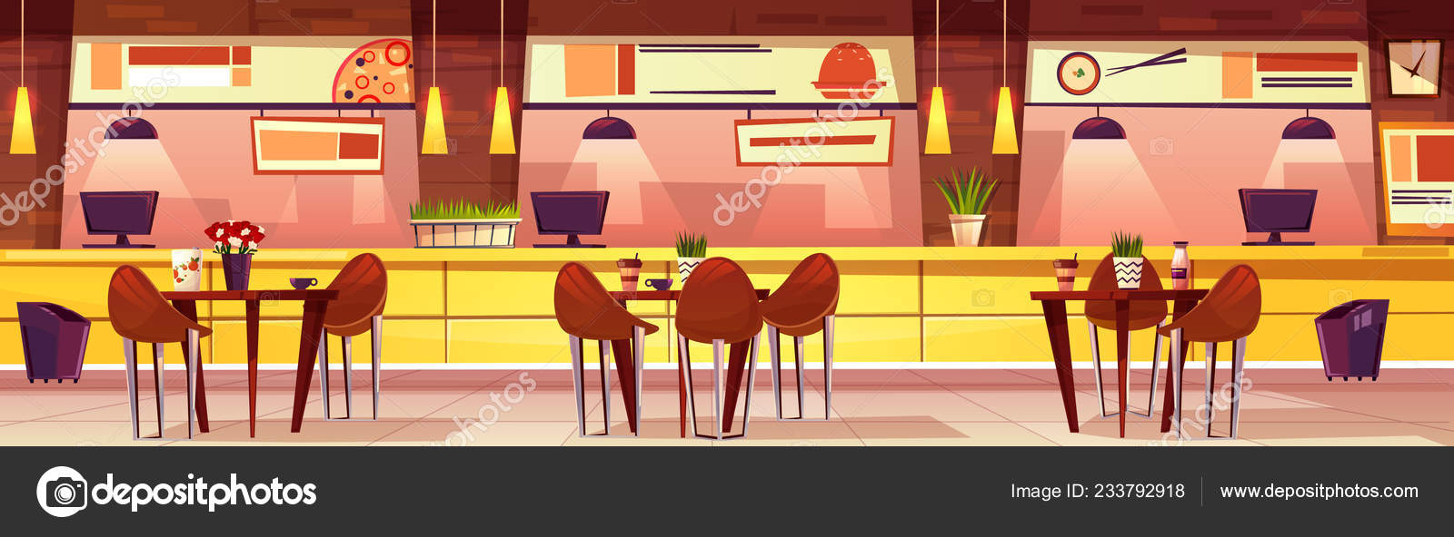 Vector cartoon cafe with various cuisine, background Stock Vector Image by  ©vectorpouch #233792918