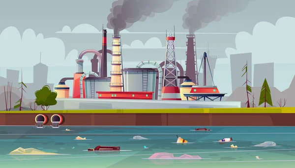 ベクトル エコロジー概念。水汚染。工場. — ストックベクタ