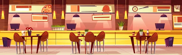 Vector cartoon cafe with various cuisine, background — Stock Vector