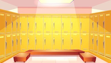 Vector school changing room with lockers vector Vector school changing room with lockers vector