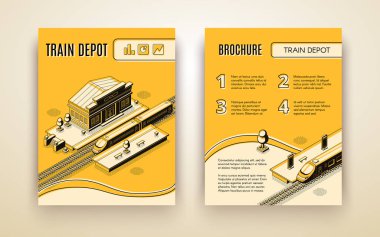 Tren depo izometrik vektör broşür şablonu
