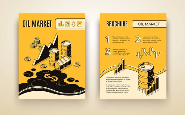 Plantilla de folleto de vectores isométricos del mercado del petróleo — Vector de stock
