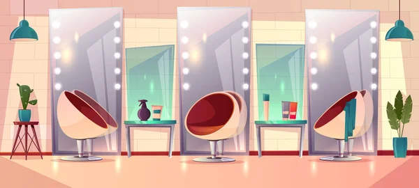 Vetor feminino cabeleireiro barbearia, salão de beleza interior —  Vetores de Stock