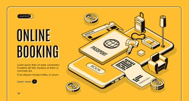 Online rezervasyon hizmeti izometrik vektör web sitesi