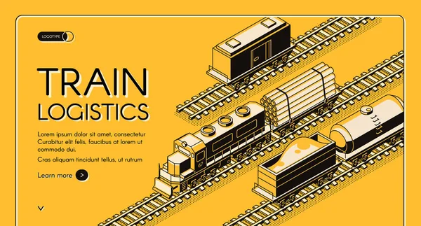 Train logistics service isometric vector website — Stock Vector