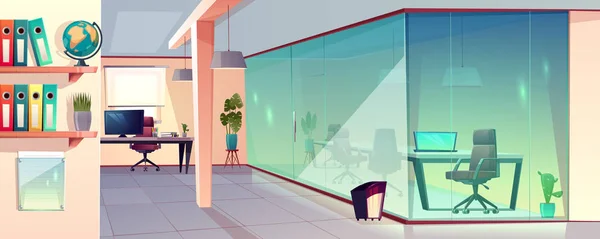 ベクトルオフィス、透明なガラス壁のある職場 — ストックベクタ
