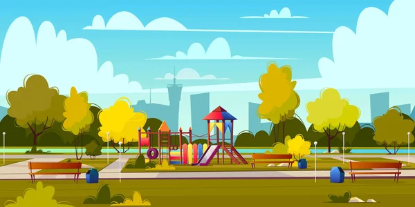 Fondo vectorial del parque infantil de dibujos animados en el parque — Vector de stock