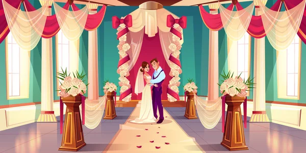 Recém-casados em casamento cerimônia cartoon vector —  Vetores de Stock