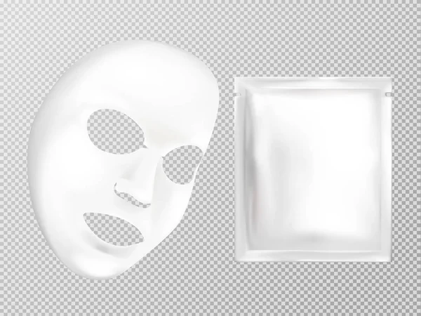 Vetor branco máscara cosmética facial e saqueta — Vetor de Stock
