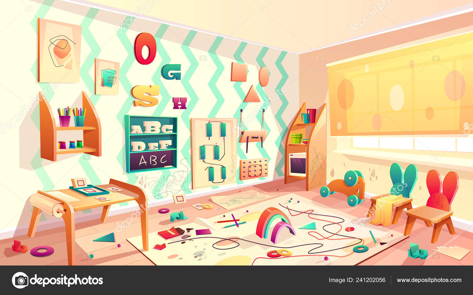 Vector Montessori Room With Rubbish Elementary School