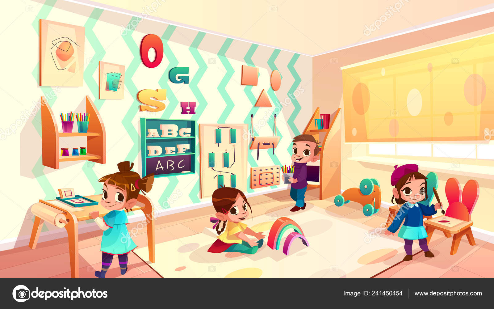 Vector montessori room with children playing games Stock Vector Image by ©vectorpouch #241450454 Vector montessori room with children playing games Stock Vector Image by ©vectorpouch #241450454