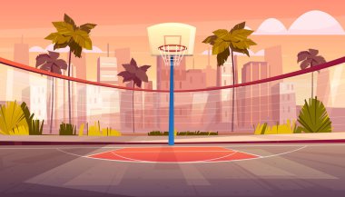 Vektör çizgi film arka sokak basketbol sahası