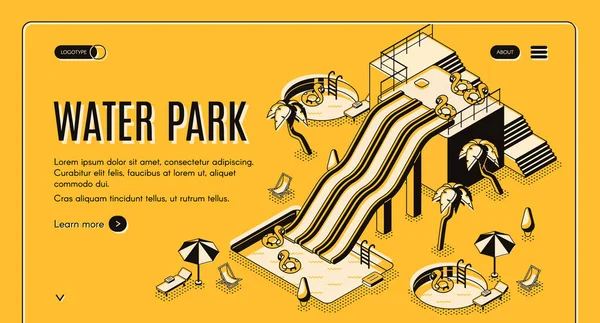 Víz park látnivalók izometrikus vector web banner — Stock Vector