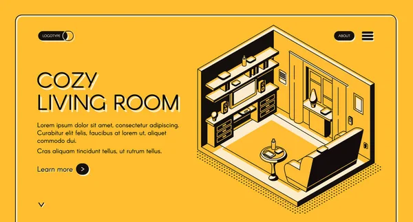 Home sala de estar interior vetor isométrico website —  Vetores de Stock