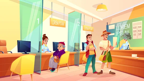 Clienti bancari nell'area reception vettore dei cartoni animati — Vettoriale Stock