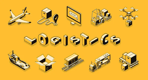 Empresa de entrega de transporte isométrico vector conjunto — Archivo Imágenes Vectoriales