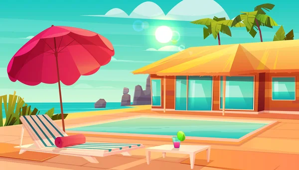 Vacaciones de verano en el complejo tropical vector de dibujos animados — Vector de stock
