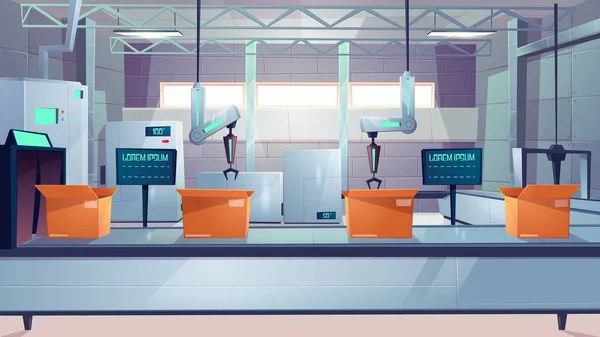 Linea di confezionamento robotizzata concetto di vettore cartone animato — Vettoriale Stock