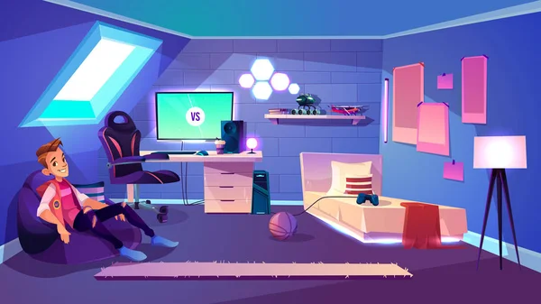 Moderno adolescente habitación interior vector de dibujos animados — Vector de stock