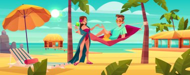Tropikal resort karikatür vektör üzerinde dinlenme Çift