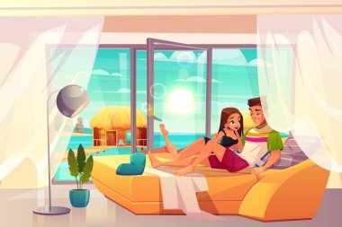 Tatil tropikal karikatür vektör Çift