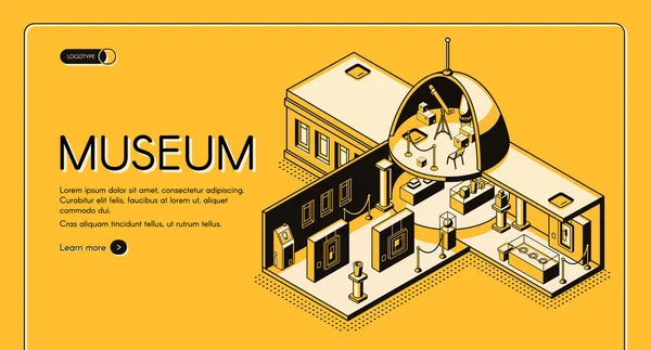 Pagina iniziale del vettore isometrico del museo storico — Vettoriale Stock