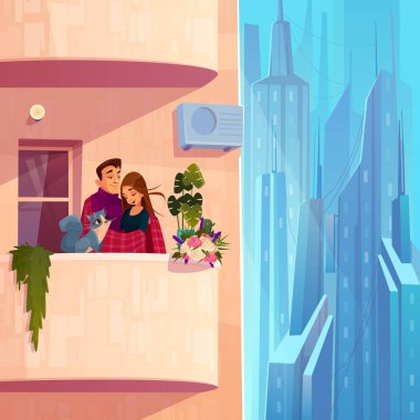 Çift daire balkon karikatür vektör üzerinde dinlenme