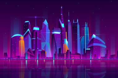 Gece şehir futuristic manzara vektör arka plan