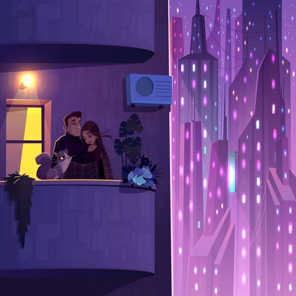 Paar rustend op appartement balkon cartoon vector — Stockvector