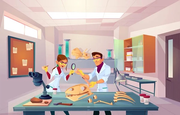 Naukowcy badający skamieniałości w laboratorium wektor — Wektor stockowy