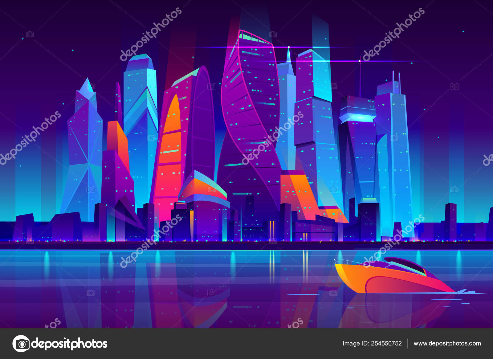 Night City Futuristic Landscape Vector Background Stock Vector Image By C Vectorpouch