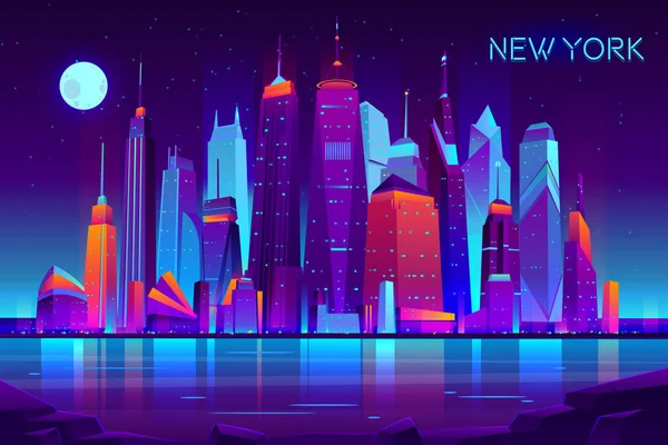 Night city futuristic landscape vector background — Stock Vector