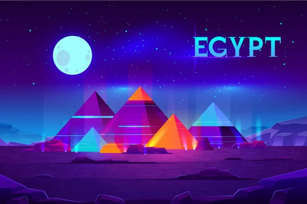 Egyptian pyramids night landscape cartoon vector — Stock Vector