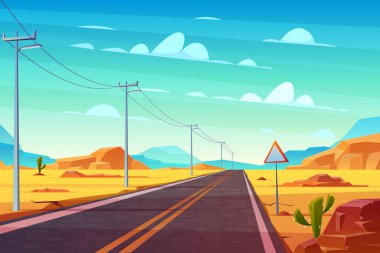 Empty highway in hot dessert cartoon vector clipart
