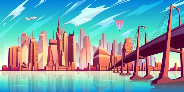 Metropolis skyline desenho animado vetor fundo — Vetor de Stock