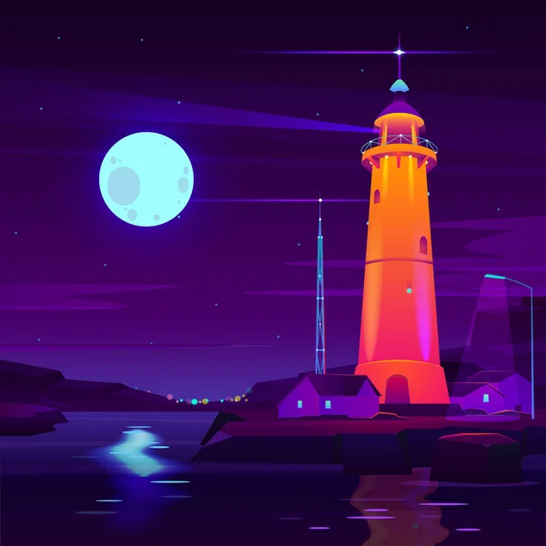 工作灯塔在海滨动画片向量 — 图库矢量图片