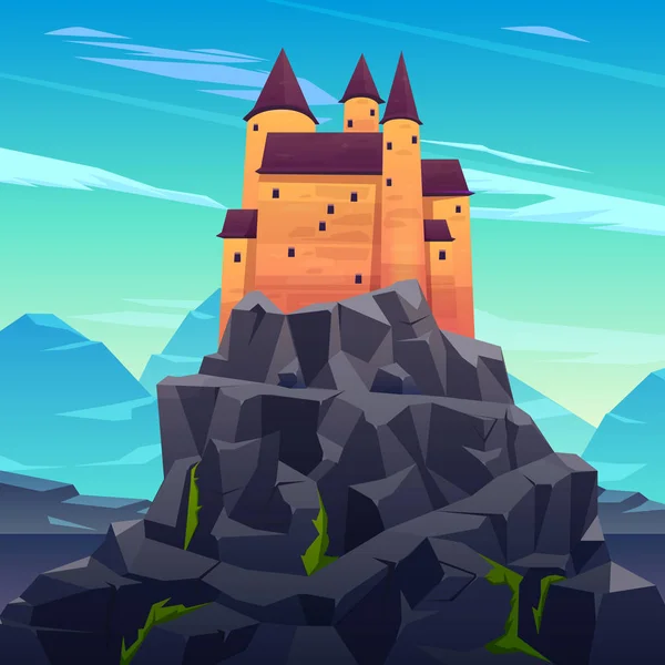 Medieval ruler castle in mountains cartoon vector — Stock Vector